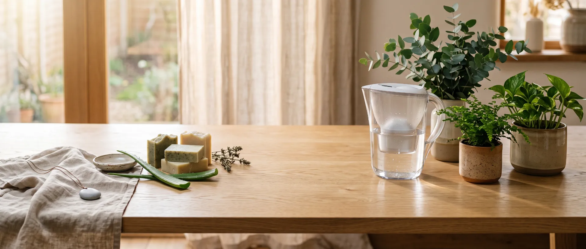 Prodotti naturali per il benessere su un tavolo in legno